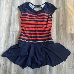 NWOT Zoke Nautical Preppy Striped One Piece With Cap Sleeved Skirt Women's XXL